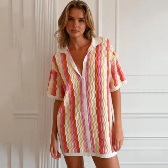 YLLW The Label Felix Knit Striped Mini Dress in Sorbet Size S/M - Picture 2 of 13